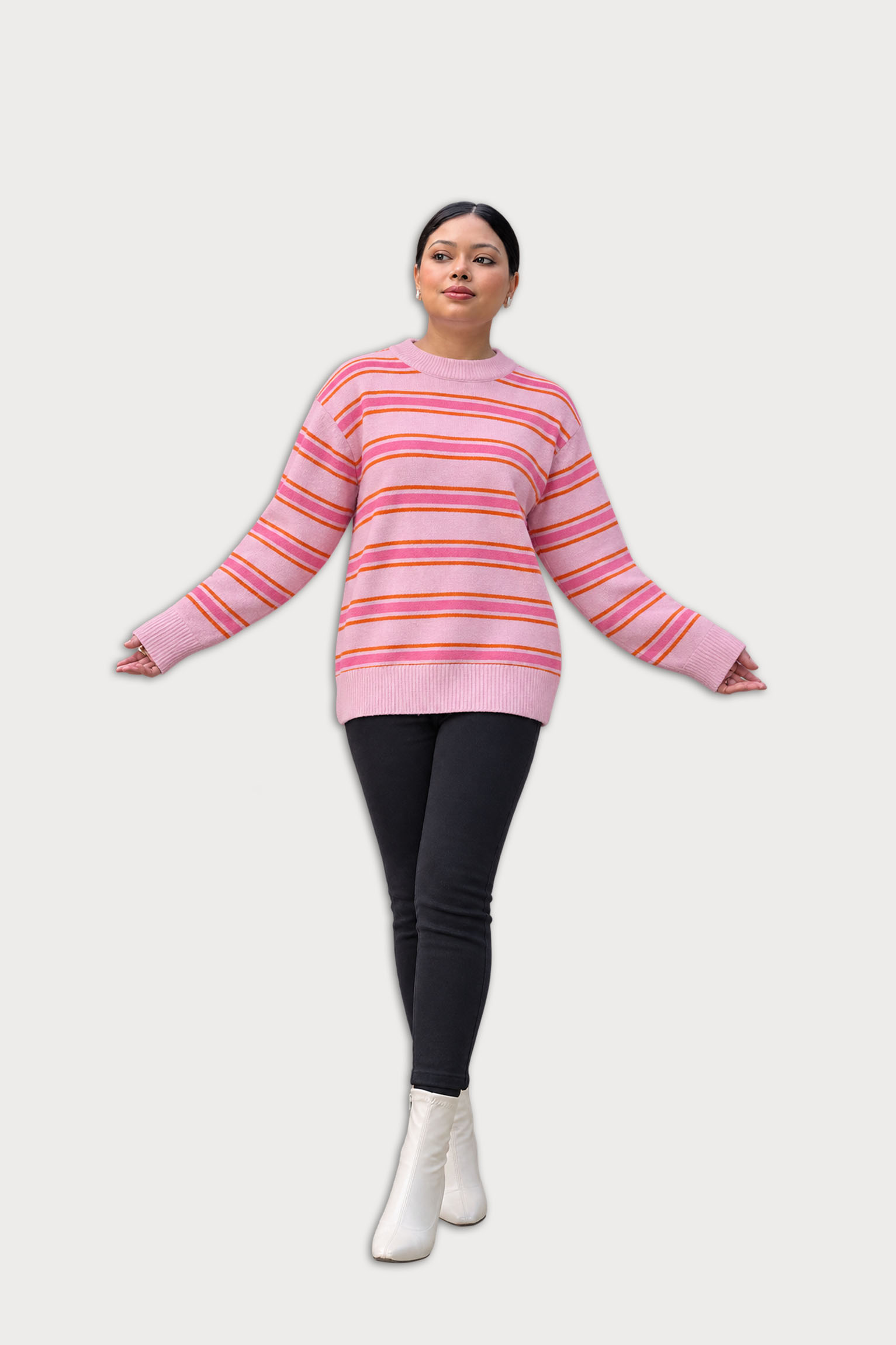 Women's Pink Striped Knit Sweater - Image 2