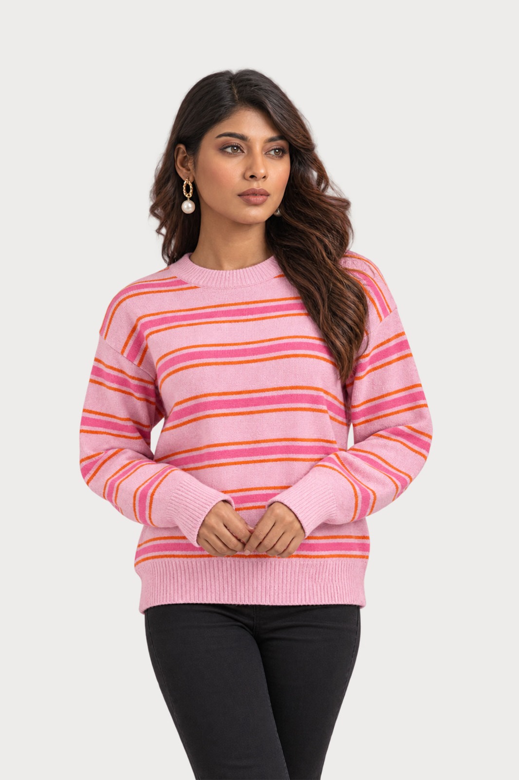Women's Pink Striped Knit Sweater